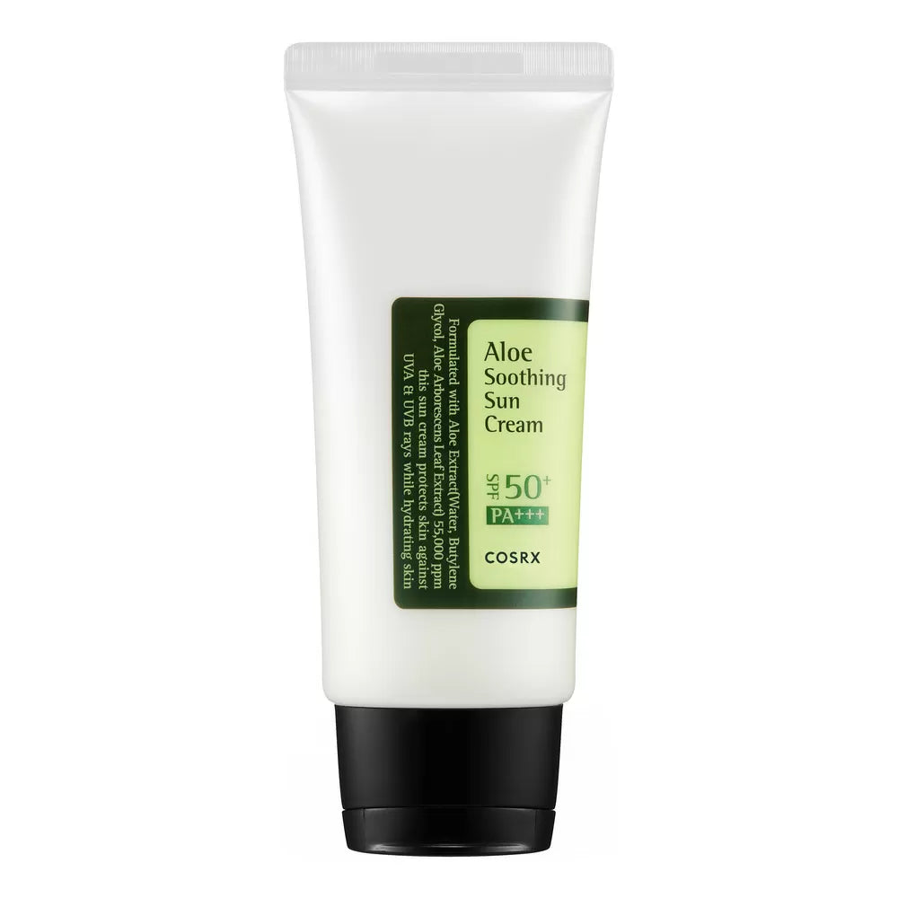 COSRX Aloe Soothing Sun Cream SPF 50 solcreme til mænd i hvid og grøn tube hos Looxx.