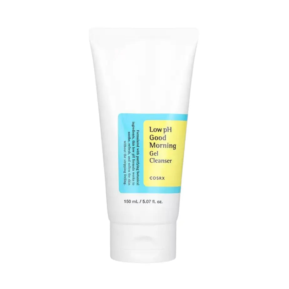 Ansigtsrens fra COSRX - COSRX Low pH Good Morning Gel Cleanser -Ansigtsvask til mænd i en hvid og tube.