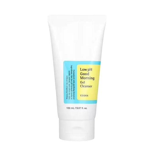 Ansigtsrens fra COSRX - COSRX Low pH Good Morning Gel Cleanser -Ansigtsvask til mænd i en hvid og tube.